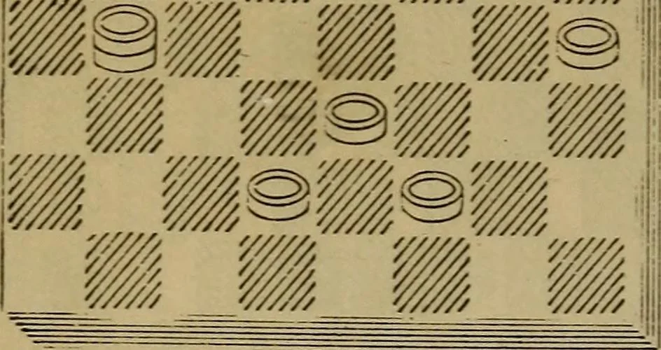 An illustration from Draughts : Gould's problems, critical positions and games by all the greatest players and composers of the world, the whole interspersed with notes on the positions / by Joseph Gould, 1895, leaf 177