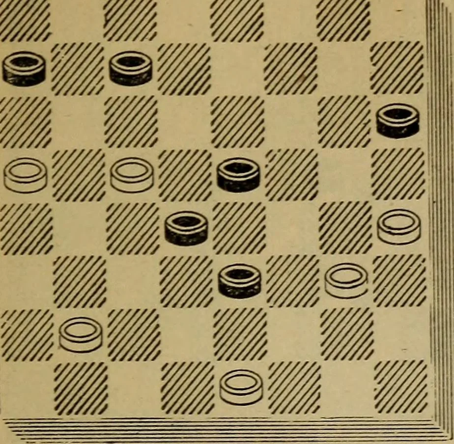 An illustration from Draughts : Gould's problems, critical positions and games by all the greatest players and composers of the world, the whole interspersed with notes on the positions / by Joseph Gould, 1895, leaf 178