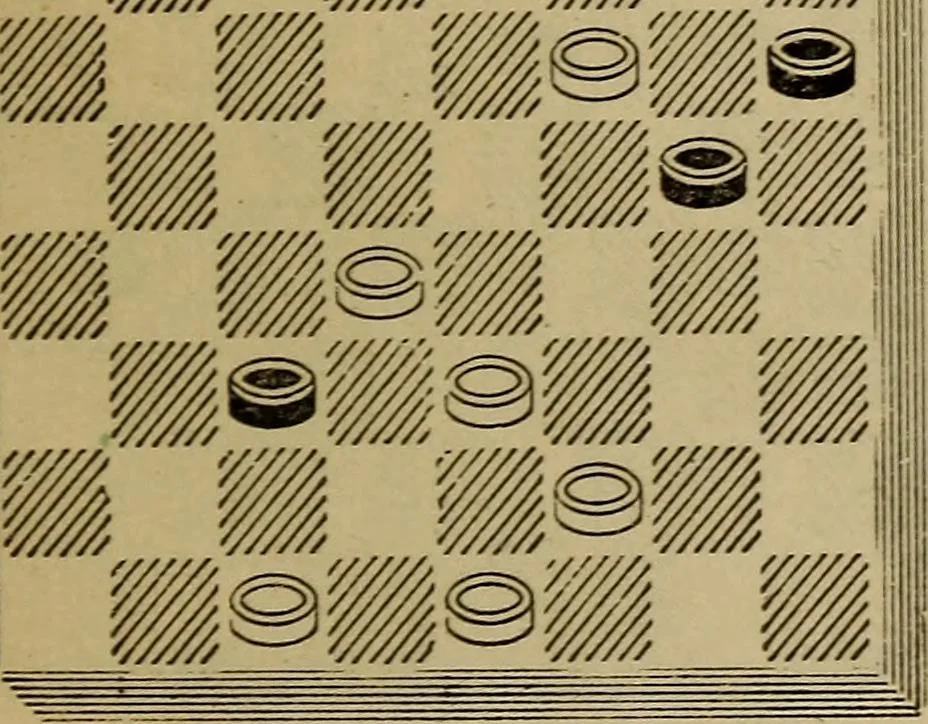 An illustration from Draughts : Gould's problems, critical positions and games by all the greatest players and composers of the world, the whole interspersed with notes on the positions / by Joseph Gould, 1895, leaf 178