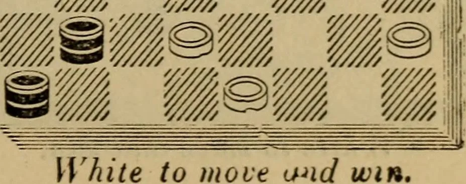 An illustration from Draughts : Gould's problems, critical positions and games by all the greatest players and composers of the world, the whole interspersed with notes on the positions / by Joseph Gould, 1895, leaf 178