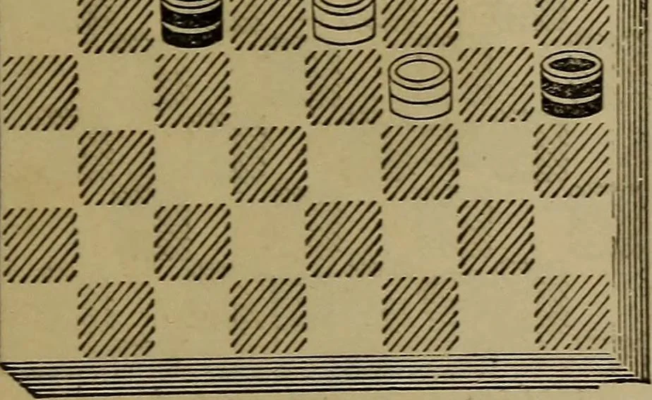 An illustration from Draughts : Gould's problems, critical positions and games by all the greatest players and composers of the world, the whole interspersed with notes on the positions / by Joseph Gould, 1895, leaf 18
