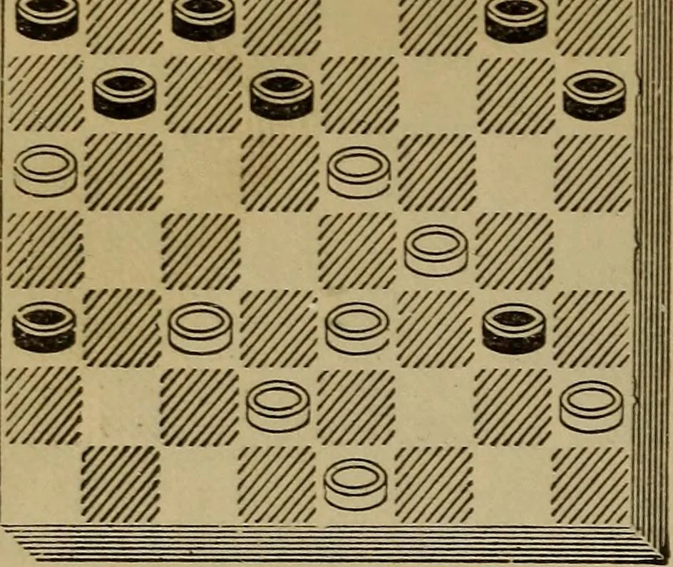 An illustration from Draughts : Gould's problems, critical positions and games by all the greatest players and composers of the world, the whole interspersed with notes on the positions / by Joseph Gould, 1895, leaf 181