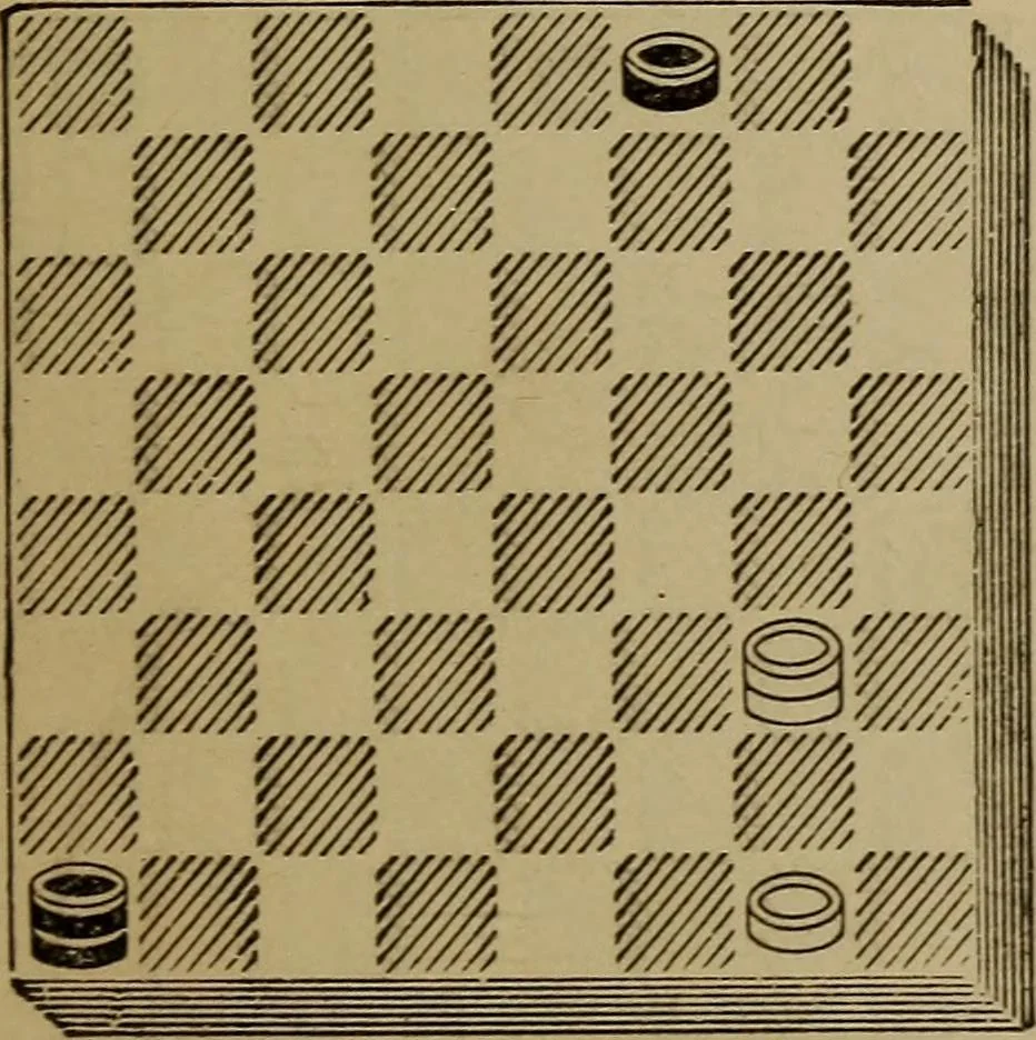An illustration from Draughts : Gould's problems, critical positions and games by all the greatest players and composers of the world, the whole interspersed with notes on the positions / by Joseph Gould, 1895, leaf 20
