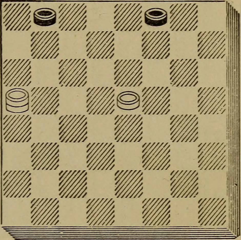 An illustration from Draughts : Gould's problems, critical positions and games by all the greatest players and composers of the world, the whole interspersed with notes on the positions / by Joseph Gould, 1895, leaf 20