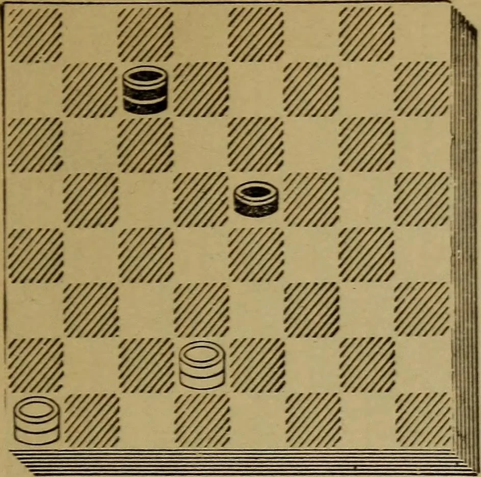 An illustration from Draughts : Gould's problems, critical positions and games by all the greatest players and composers of the world, the whole interspersed with notes on the positions / by Joseph Gould, 1895, leaf 22