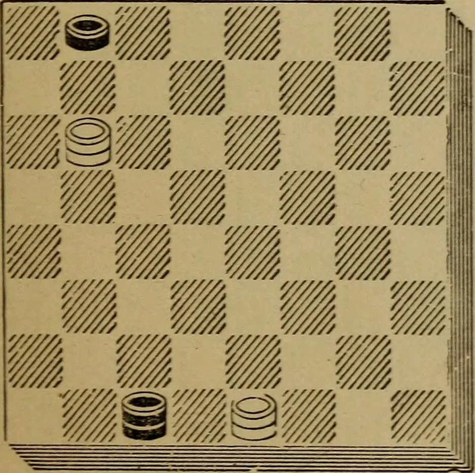 An illustration from Draughts : Gould's problems, critical positions and games by all the greatest players and composers of the world, the whole interspersed with notes on the positions / by Joseph Gould, 1895, leaf 22