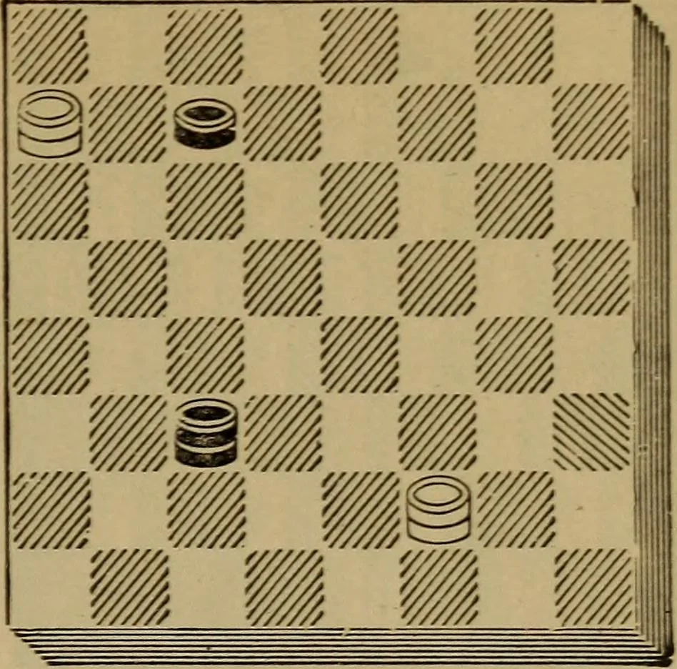 An illustration from Draughts : Gould's problems, critical positions and games by all the greatest players and composers of the world, the whole interspersed with notes on the positions / by Joseph Gould, 1895, leaf 22