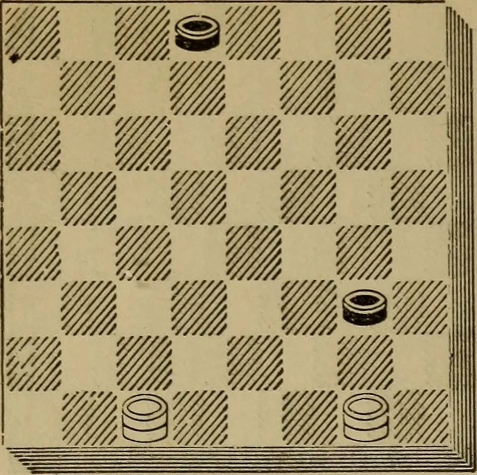 An illustration from Draughts : Gould's problems, critical positions and games by all the greatest players and composers of the world, the whole interspersed with notes on the positions / by Joseph Gould, 1895, leaf 23