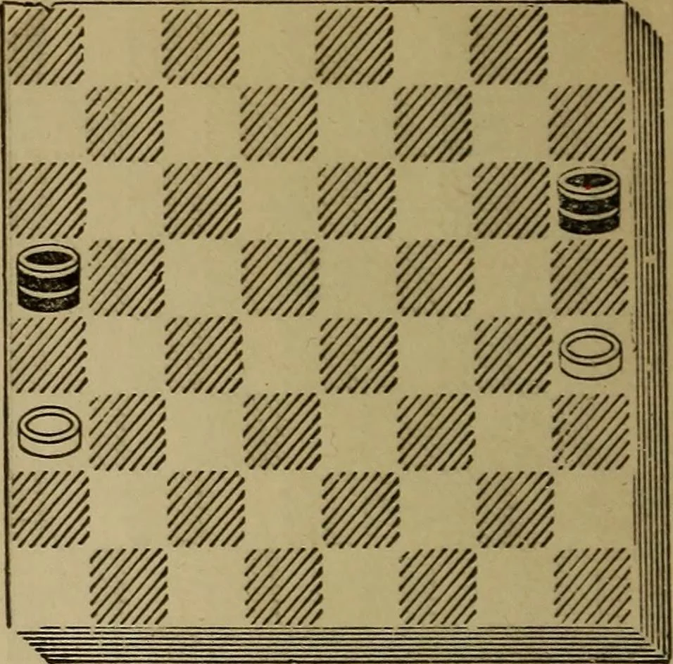 An illustration from Draughts : Gould's problems, critical positions and games by all the greatest players and composers of the world, the whole interspersed with notes on the positions / by Joseph Gould, 1895, leaf 23