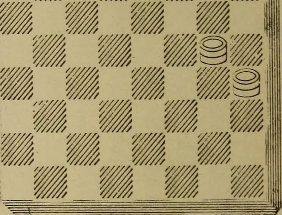 An illustration from Draughts : Gould's problems, critical positions and games by all the greatest players and composers of the world, the whole interspersed with notes on the positions / by Joseph Gould, 1895, leaf 23