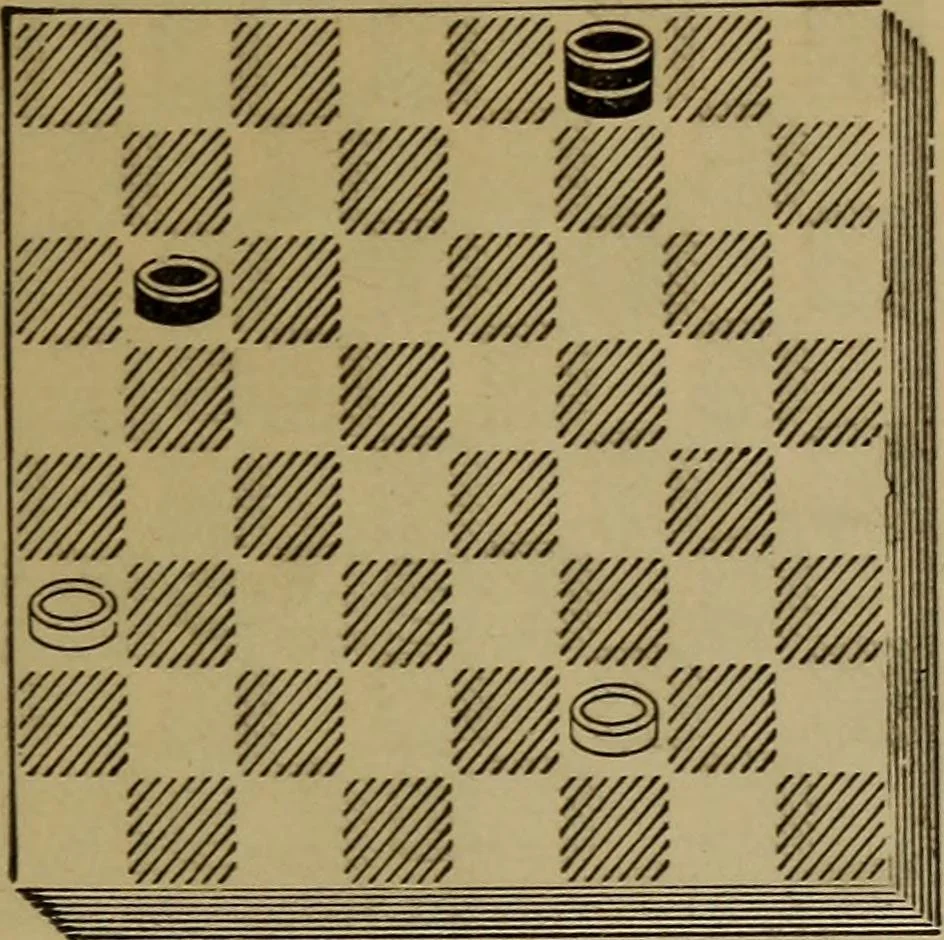 An illustration from Draughts : Gould's problems, critical positions and games by all the greatest players and composers of the world, the whole interspersed with notes on the positions / by Joseph Gould, 1895, leaf 24