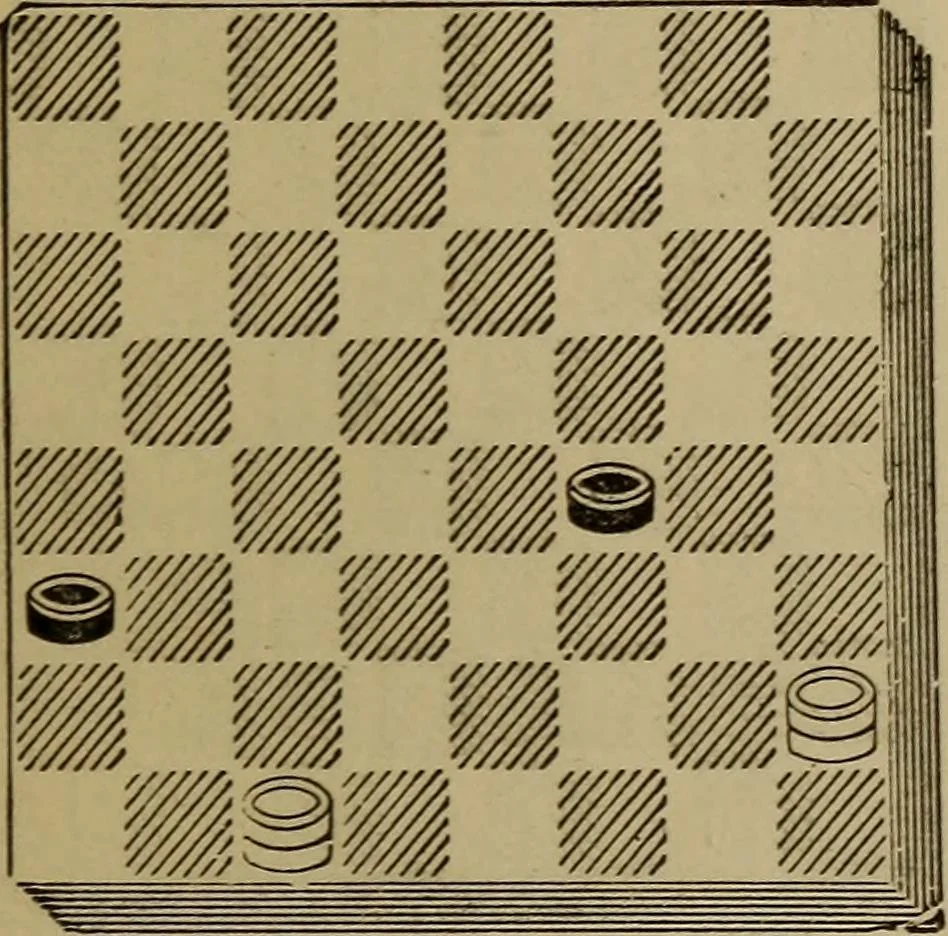 An illustration from Draughts : Gould's problems, critical positions and games by all the greatest players and composers of the world, the whole interspersed with notes on the positions / by Joseph Gould, 1895, leaf 24