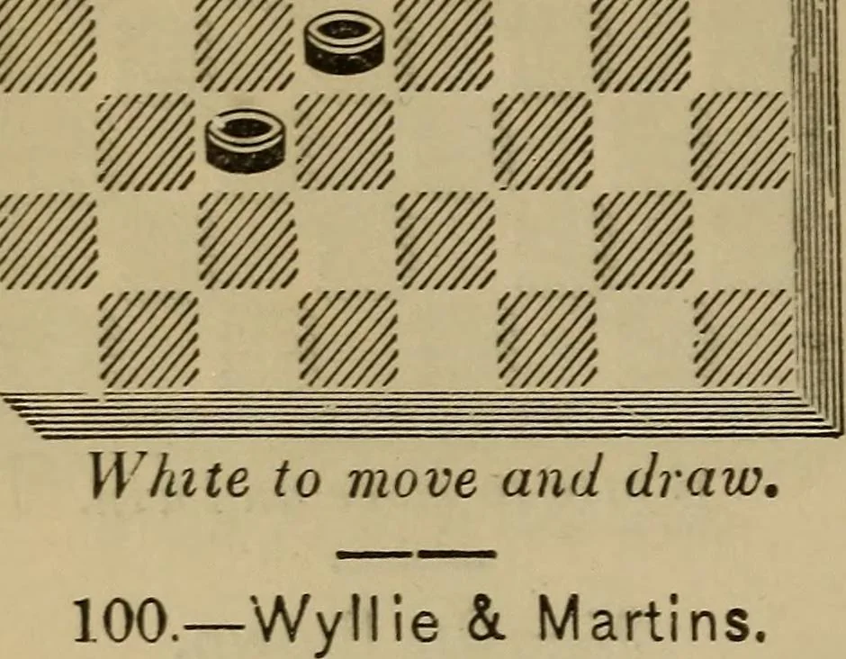 An illustration from Draughts : Gould's problems, critical positions and games by all the greatest players and composers of the world, the whole interspersed with notes on the positions / by Joseph Gould, 1895, leaf 27
