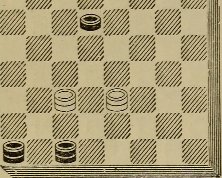 An illustration from Draughts : Gould's problems, critical positions and games by all the greatest players and composers of the world, the whole interspersed with notes on the positions / by Joseph Gould, 1895, leaf 27