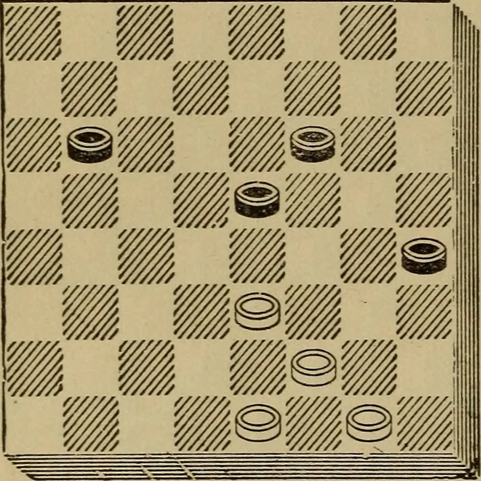 An illustration from Draughts : Gould's problems, critical positions and games by all the greatest players and composers of the world, the whole interspersed with notes on the positions / by Joseph Gould, 1895, leaf 29