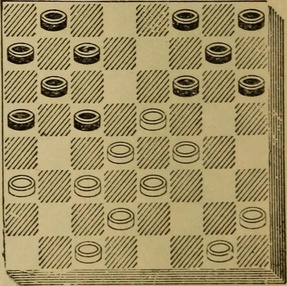 An illustration from Draughts : Gould's problems, critical positions and games by all the greatest players and composers of the world, the whole interspersed with notes on the positions / by Joseph Gould, 1895, leaf 29