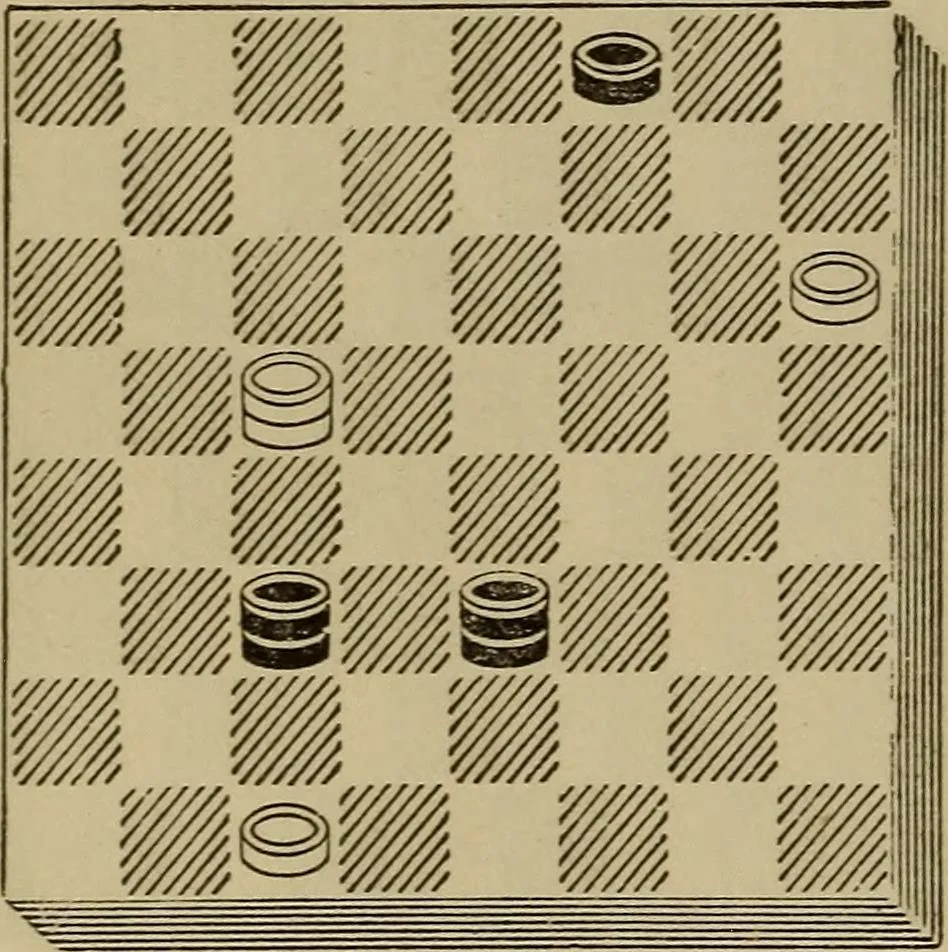 An illustration from Draughts : Gould's problems, critical positions and games by all the greatest players and composers of the world, the whole interspersed with notes on the positions / by Joseph Gould, 1895, leaf 31