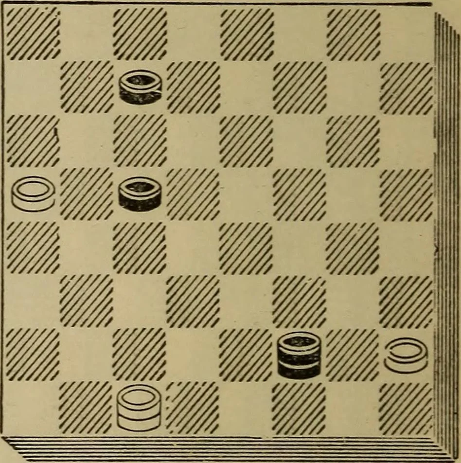An illustration from Draughts : Gould's problems, critical positions and games by all the greatest players and composers of the world, the whole interspersed with notes on the positions / by Joseph Gould, 1895, leaf 31