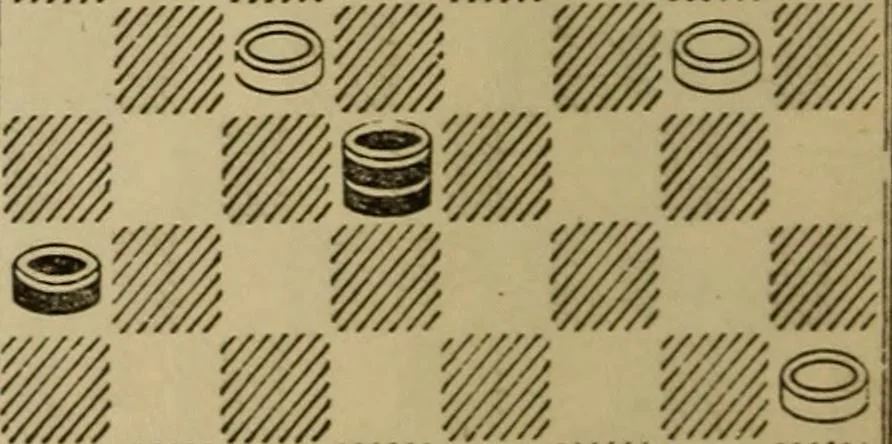 An illustration from Draughts : Gould's problems, critical positions and games by all the greatest players and composers of the world, the whole interspersed with notes on the positions / by Joseph Gould, 1895, leaf 31