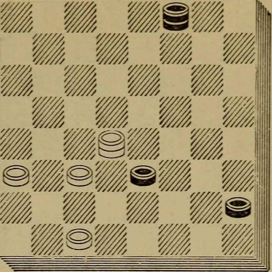 An illustration from Draughts : Gould's problems, critical positions and games by all the greatest players and composers of the world, the whole interspersed with notes on the positions / by Joseph Gould, 1895, leaf 32