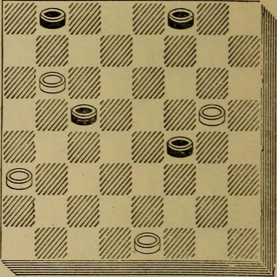 An illustration from Draughts : Gould's problems, critical positions and games by all the greatest players and composers of the world, the whole interspersed with notes on the positions / by Joseph Gould, 1895, leaf 33