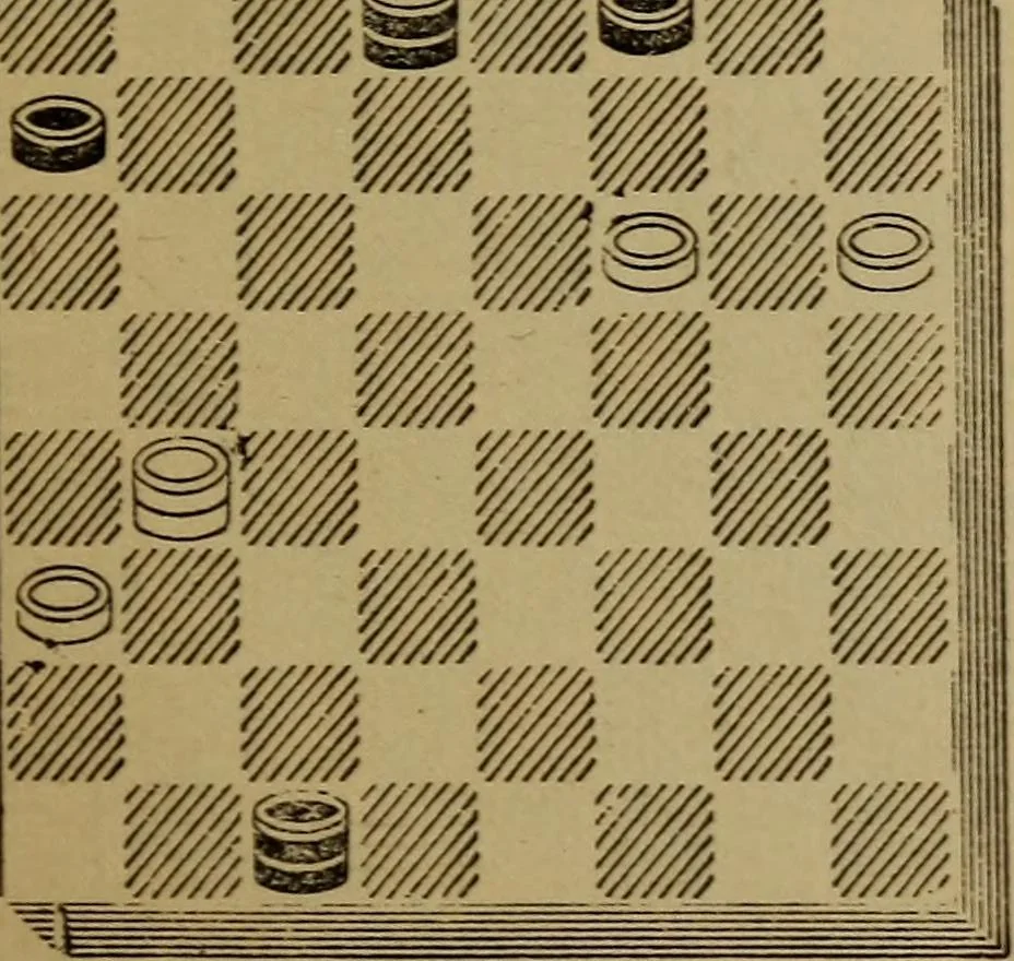 An illustration from Draughts : Gould's problems, critical positions and games by all the greatest players and composers of the world, the whole interspersed with notes on the positions / by Joseph Gould, 1895, leaf 34
