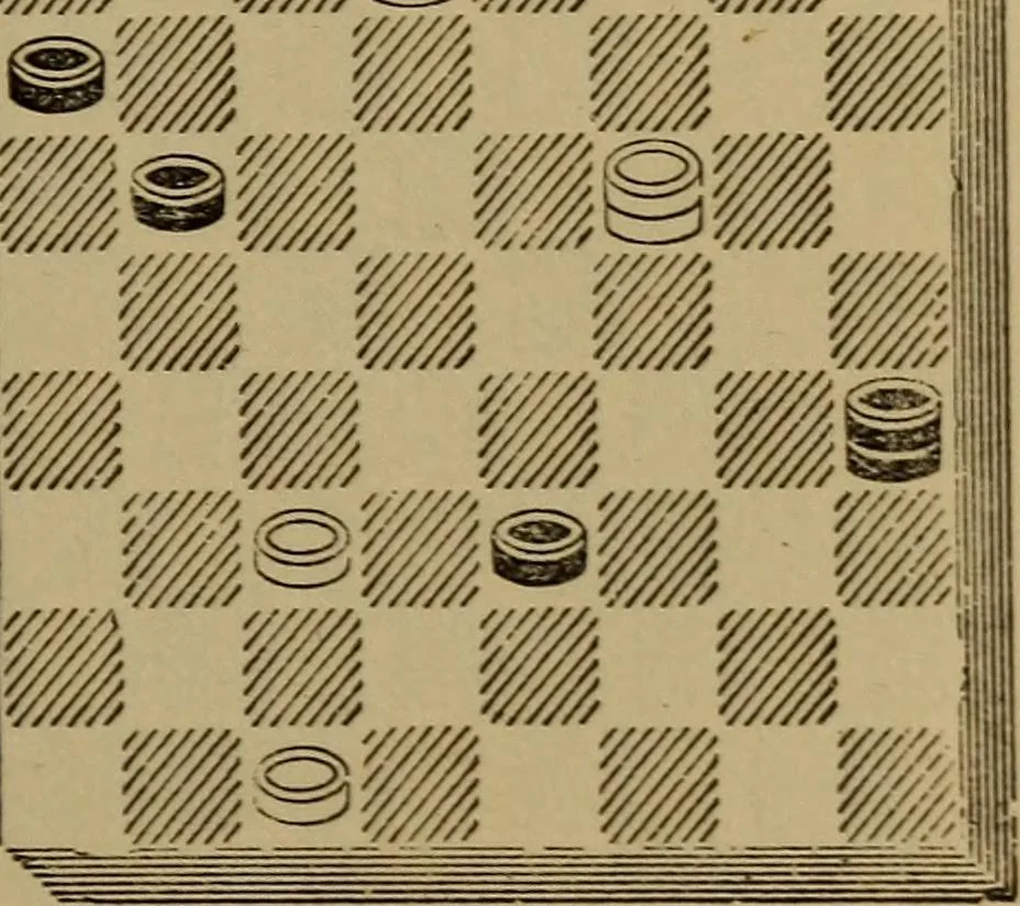 An illustration from Draughts : Gould's problems, critical positions and games by all the greatest players and composers of the world, the whole interspersed with notes on the positions / by Joseph Gould, 1895, leaf 34