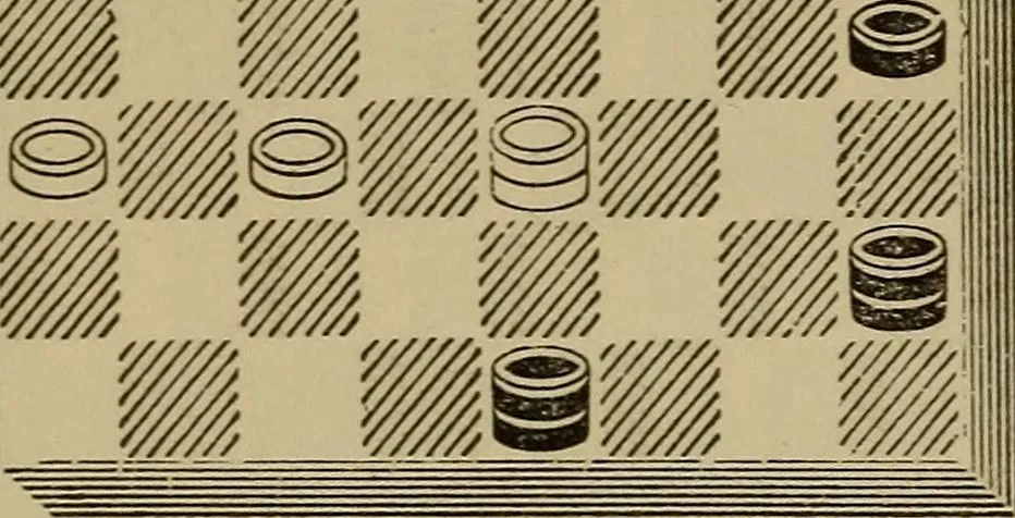 An illustration from Draughts : Gould's problems, critical positions and games by all the greatest players and composers of the world, the whole interspersed with notes on the positions / by Joseph Gould, 1895, leaf 35