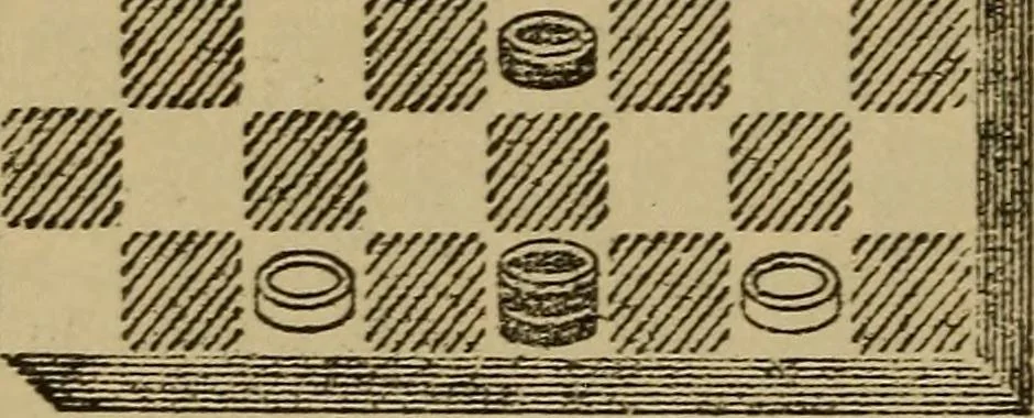 An illustration from Draughts : Gould's problems, critical positions and games by all the greatest players and composers of the world, the whole interspersed with notes on the positions / by Joseph Gould, 1895, leaf 357