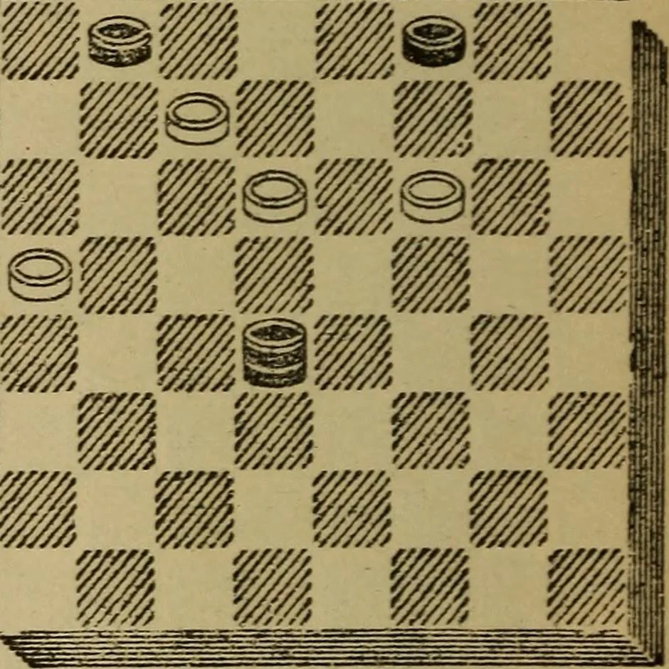 An illustration from Draughts : Gould's problems, critical positions and games by all the greatest players and composers of the world, the whole interspersed with notes on the positions / by Joseph Gould, 1895, leaf 357