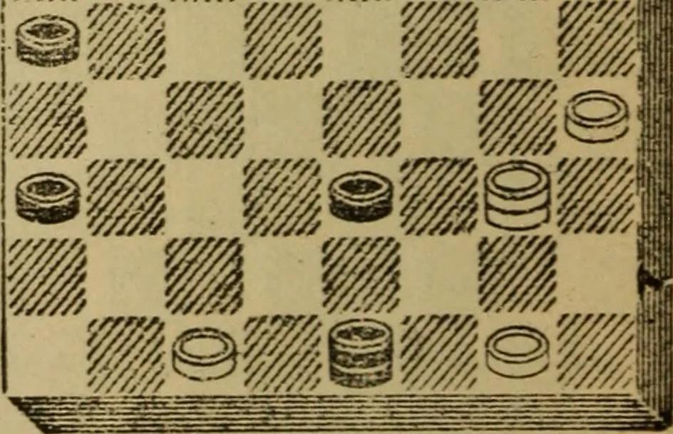 An illustration from Draughts : Gould's problems, critical positions and games by all the greatest players and composers of the world, the whole interspersed with notes on the positions / by Joseph Gould, 1895, leaf 357