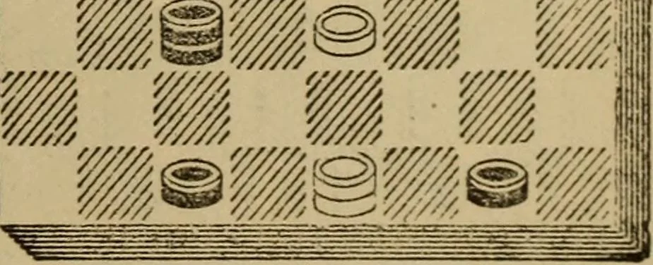 An illustration from Draughts : Gould's problems, critical positions and games by all the greatest players and composers of the world, the whole interspersed with notes on the positions / by Joseph Gould, 1895, leaf 358