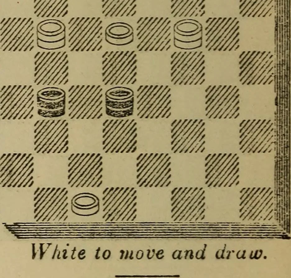 An illustration from Draughts : Gould's problems, critical positions and games by all the greatest players and composers of the world, the whole interspersed with notes on the positions / by Joseph Gould, 1895, leaf 359