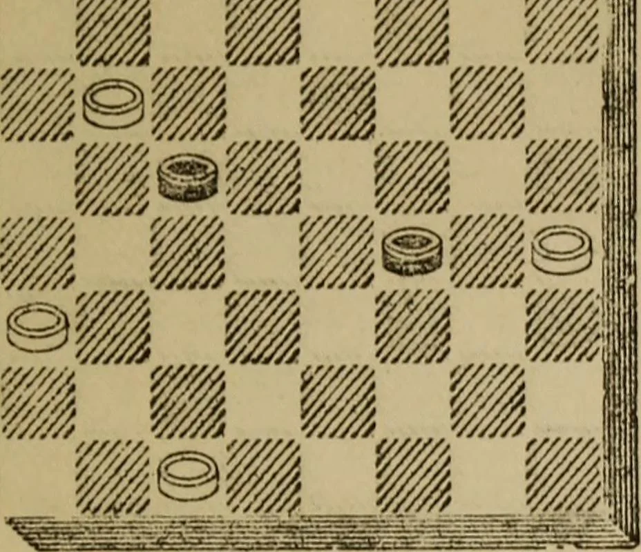An illustration from Draughts : Gould's problems, critical positions and games by all the greatest players and composers of the world, the whole interspersed with notes on the positions / by Joseph Gould, 1895, leaf 360