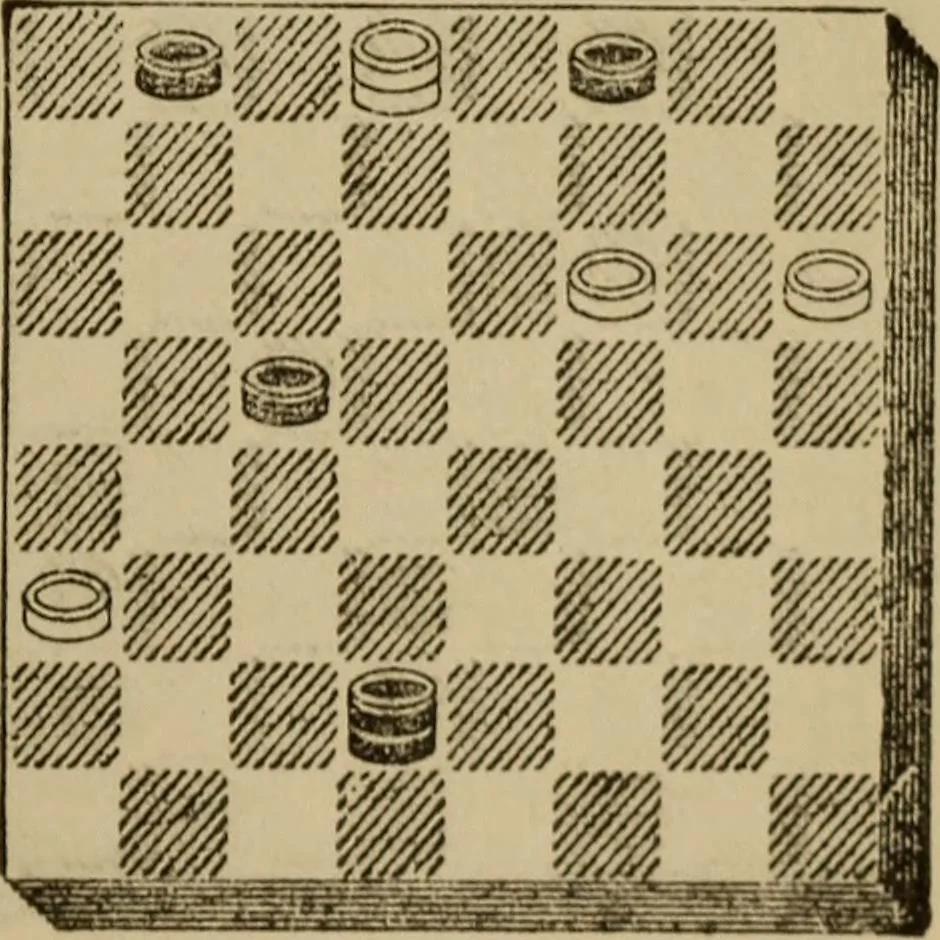 An illustration from Draughts : Gould's problems, critical positions and games by all the greatest players and composers of the world, the whole interspersed with notes on the positions / by Joseph Gould, 1895, leaf 360