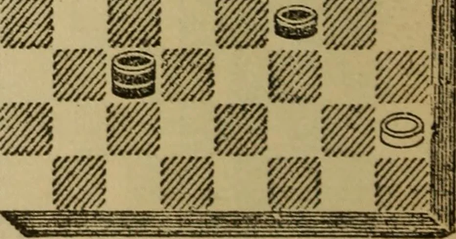 An illustration from Draughts : Gould's problems, critical positions and games by all the greatest players and composers of the world, the whole interspersed with notes on the positions / by Joseph Gould, 1895, leaf 361
