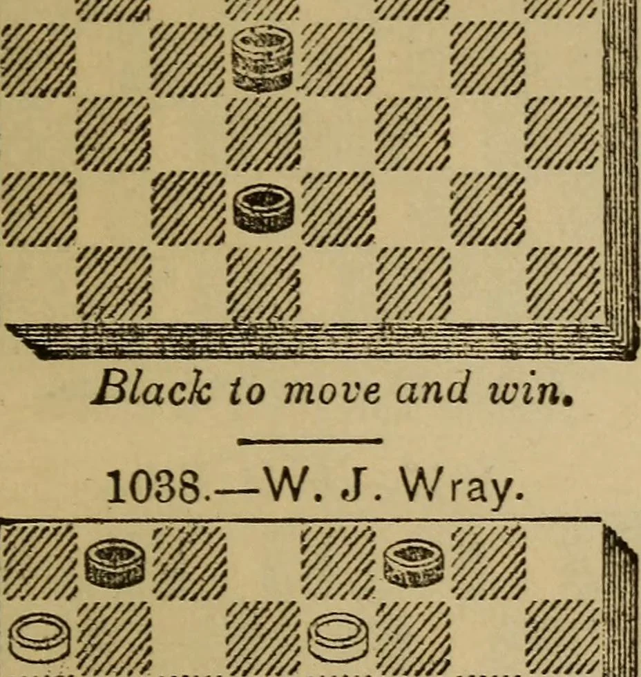 An illustration from Draughts : Gould's problems, critical positions and games by all the greatest players and composers of the world, the whole interspersed with notes on the positions / by Joseph Gould, 1895, leaf 362
