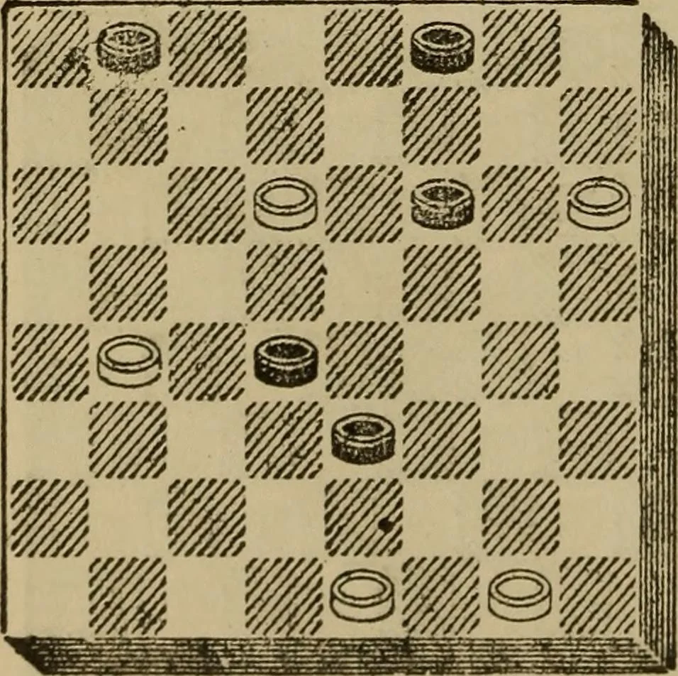 An illustration from Draughts : Gould's problems, critical positions and games by all the greatest players and composers of the world, the whole interspersed with notes on the positions / by Joseph Gould, 1895, leaf 363
