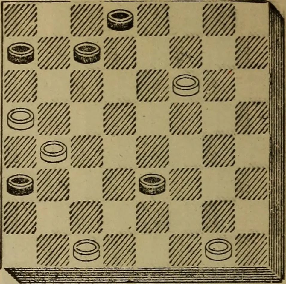 An illustration from Draughts : Gould's problems, critical positions and games by all the greatest players and composers of the world, the whole interspersed with notes on the positions / by Joseph Gould, 1895, leaf 363