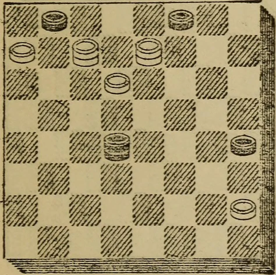 An illustration from Draughts : Gould's problems, critical positions and games by all the greatest players and composers of the world, the whole interspersed with notes on the positions / by Joseph Gould, 1895, leaf 364
