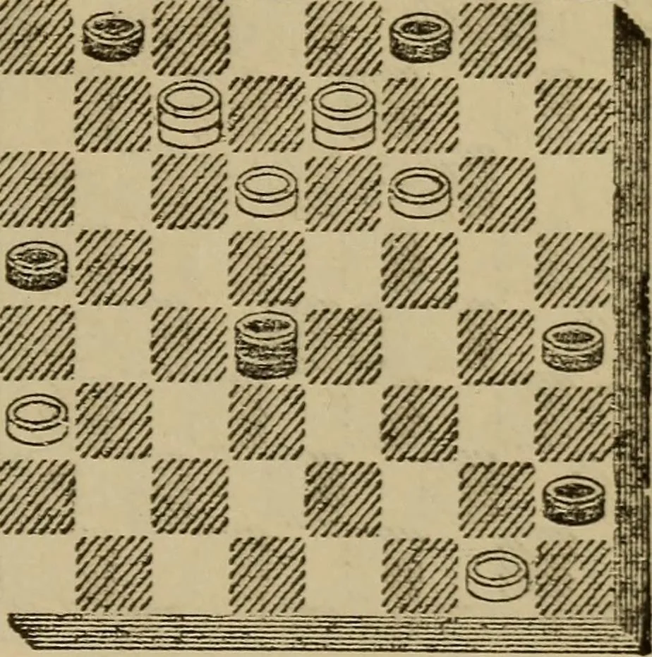 An illustration from Draughts : Gould's problems, critical positions and games by all the greatest players and composers of the world, the whole interspersed with notes on the positions / by Joseph Gould, 1895, leaf 364