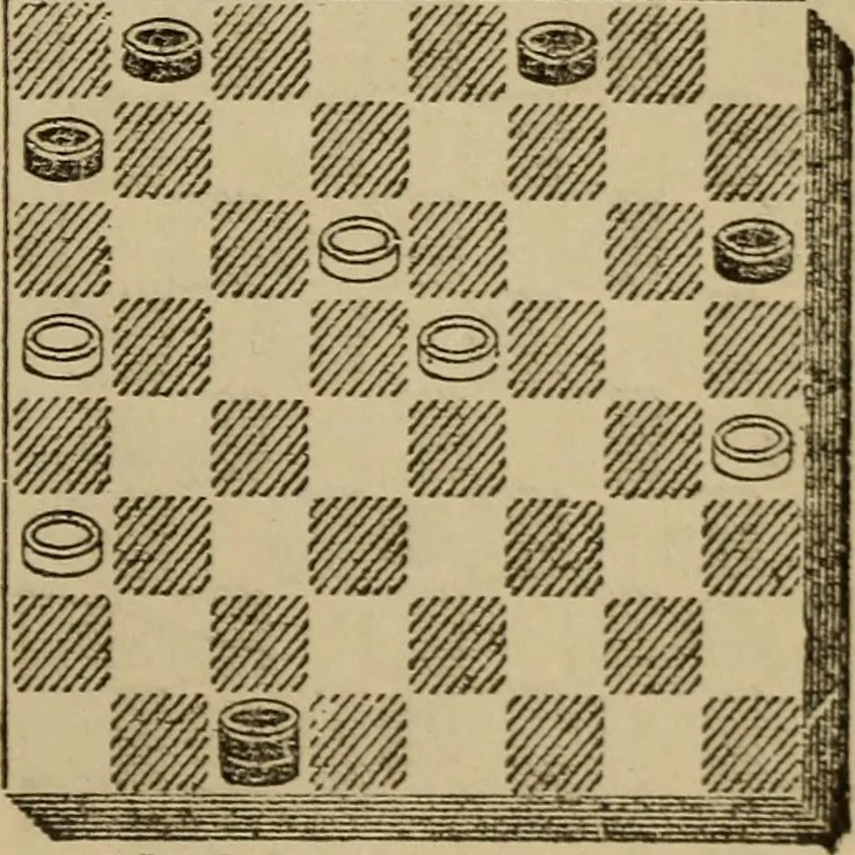 An illustration from Draughts : Gould's problems, critical positions and games by all the greatest players and composers of the world, the whole interspersed with notes on the positions / by Joseph Gould, 1895, leaf 364