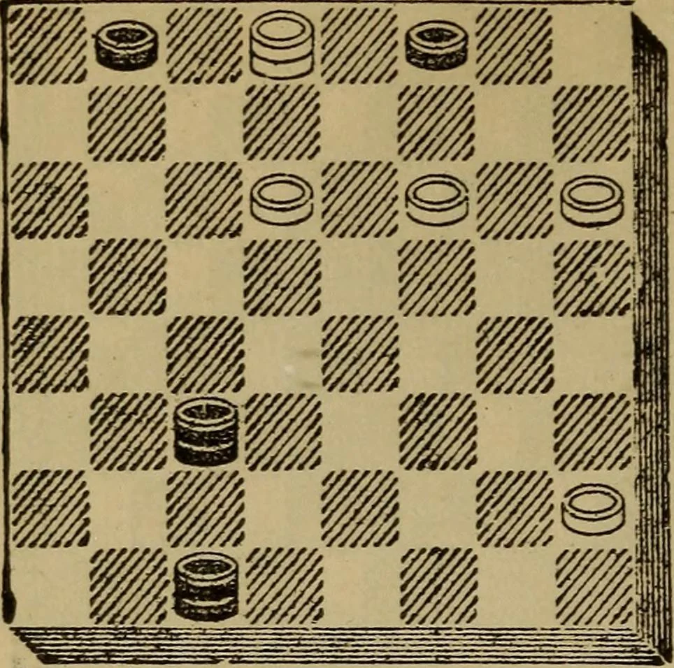 An illustration from Draughts : Gould's problems, critical positions and games by all the greatest players and composers of the world, the whole interspersed with notes on the positions / by Joseph Gould, 1895, leaf 365