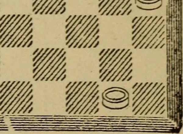An illustration from Draughts : Gould's problems, critical positions and games by all the greatest players and composers of the world, the whole interspersed with notes on the positions / by Joseph Gould, 1895, leaf 366