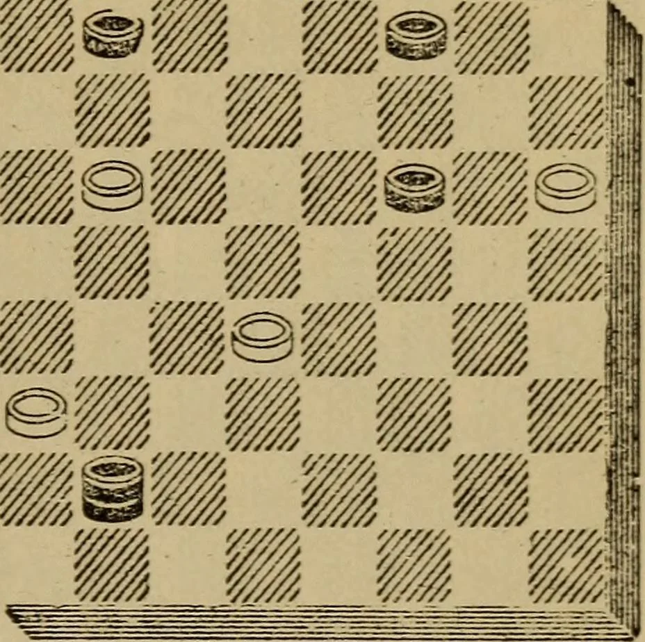 An illustration from Draughts : Gould's problems, critical positions and games by all the greatest players and composers of the world, the whole interspersed with notes on the positions / by Joseph Gould, 1895, leaf 366