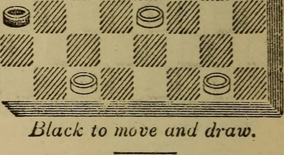 An illustration from Draughts : Gould's problems, critical positions and games by all the greatest players and composers of the world, the whole interspersed with notes on the positions / by Joseph Gould, 1895, leaf 367