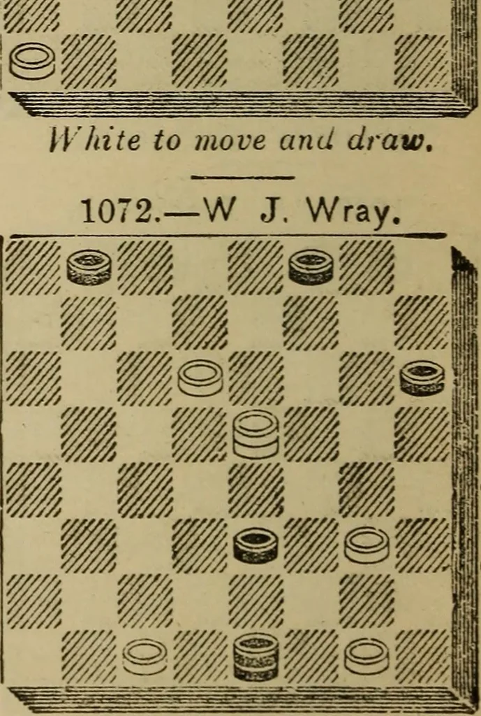 An illustration from Draughts : Gould's problems, critical positions and games by all the greatest players and composers of the world, the whole interspersed with notes on the positions / by Joseph Gould, 1895, leaf 367