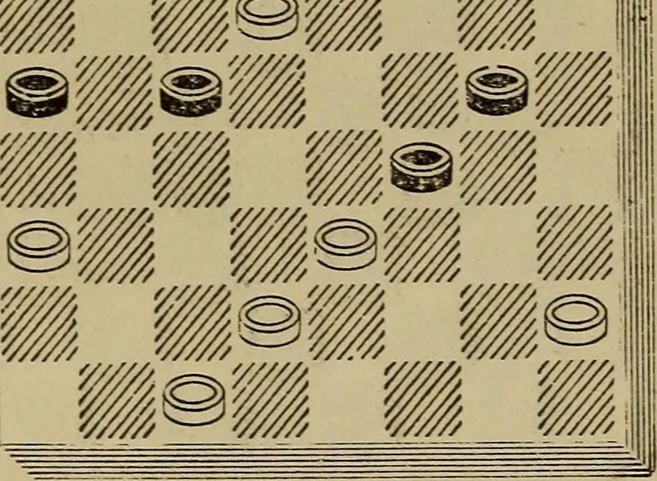 An illustration from Draughts : Gould's problems, critical positions and games by all the greatest players and composers of the world, the whole interspersed with notes on the positions / by Joseph Gould, 1895, leaf 37