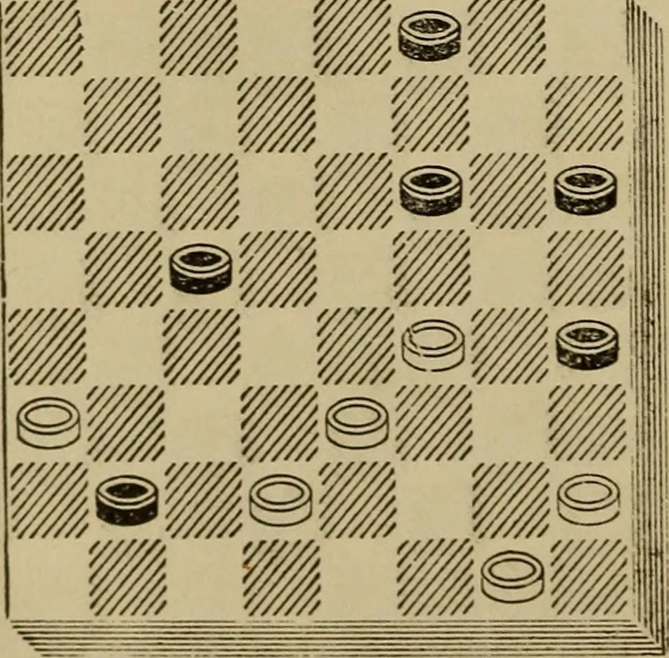 An illustration from Draughts : Gould's problems, critical positions and games by all the greatest players and composers of the world, the whole interspersed with notes on the positions / by Joseph Gould, 1895, leaf 37