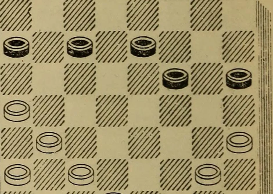 An illustration from Draughts : Gould's problems, critical positions and games by all the greatest players and composers of the world, the whole interspersed with notes on the positions / by Joseph Gould, 1895, leaf 37